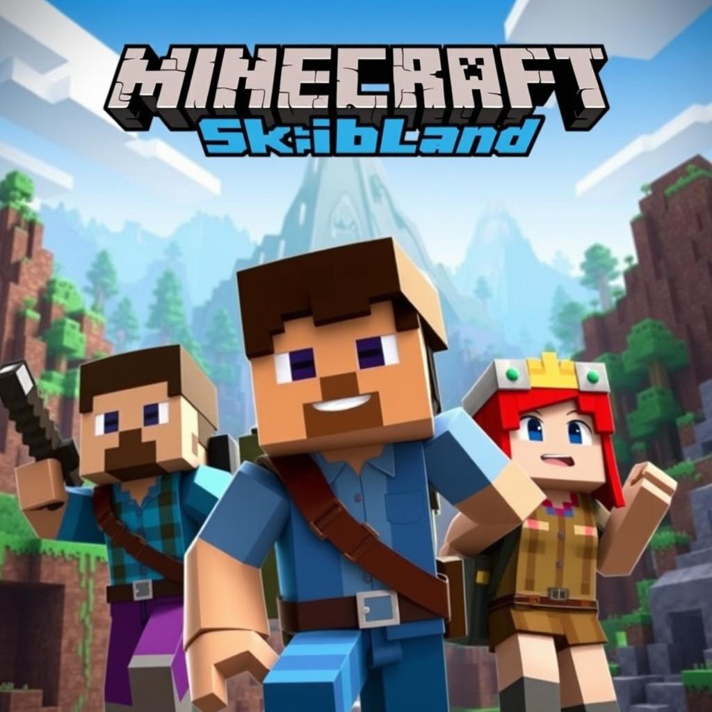 YouTube thumbnail for a Minecraft series featuring three characters: two men and one woman