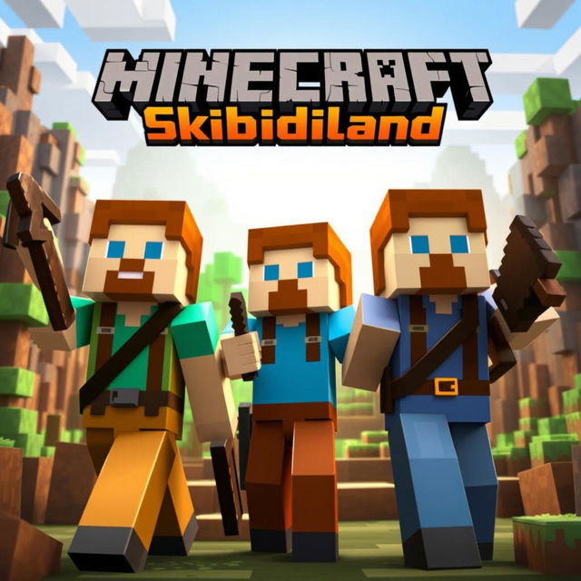 YouTube thumbnail for a Minecraft series featuring two men and one woman in an explorer-themed environment