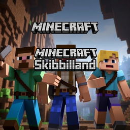 YouTube thumbnail for a Minecraft series featuring three characters: two men and one woman, set in an explorer-themed environment typical of Minecraft