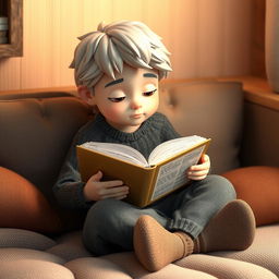 A realistic 3D graphic character reading a book, designed with lifelike textures and details