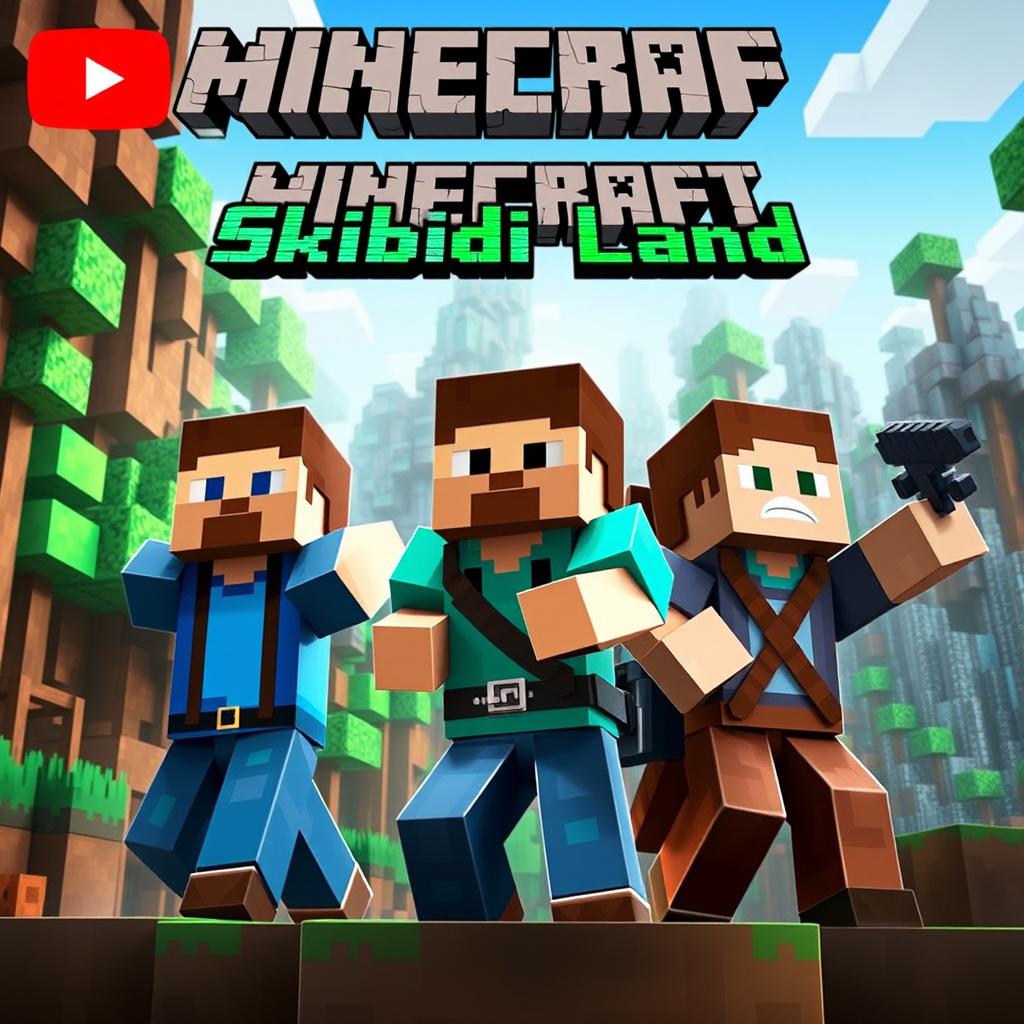 YouTube thumbnail for a Minecraft series featuring three characters: two men and one woman set in an adventurous, explorer-themed environment