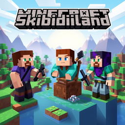 Three characters in a Minecraft world, each with distinct skins representing fantasy adventurers