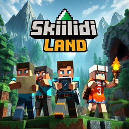 A vibrant YouTube thumbnail for a Minecraft series featuring three characters, two men and one woman, each with unique skins and explorer outfits