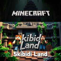 A striking Minecraft scene depicting two men and a woman exploring an ancient temple, surrounded by enigmatic artifacts and lush jungle vines