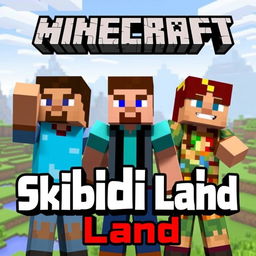 A vibrant and engaging Minecraft thumbnail featuring two men and a woman standing together in a dynamic pose