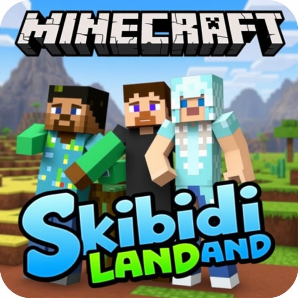 A vibrant and engaging Minecraft thumbnail featuring two men and a woman standing together in a dynamic pose