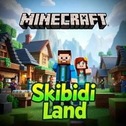 A captivating Minecraft thumbnail featuring two men and a woman in a bustling village setting