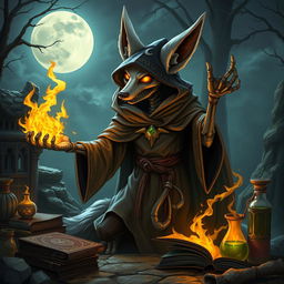 Undead Fennec Fox Wizard casting a spell in a fantasy landscape