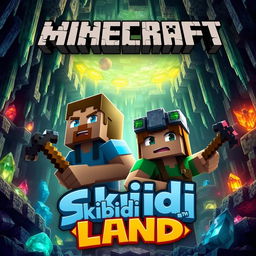 A captivating Minecraft thumbnail featuring two men and a woman within a mysterious cave setting