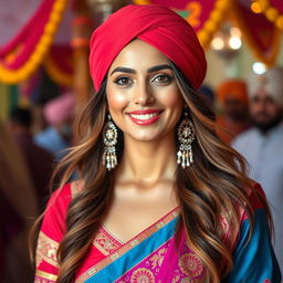 Stunning Sikh woman with traditional ethnic wear, featuring vibrant Punjabi attire