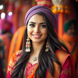 Stunning Sikh woman with traditional ethnic wear, featuring vibrant Punjabi attire