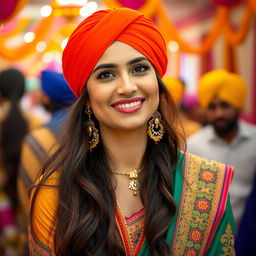 Stunning Sikh woman with traditional ethnic wear, featuring vibrant Punjabi attire