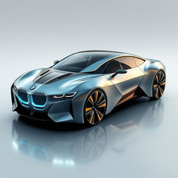 A futuristic BMW car designed for the year 2033, featuring sleek, aerodynamic contours and a cutting-edge, electric-powered engine