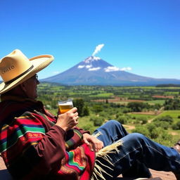 A traditional Chilean cowboy, known as a huaso, sitting relaxed and enjoying a cold beer