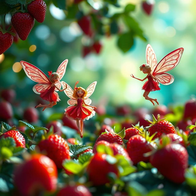 A whimsical and enchanting book cover featuring strawberry faes