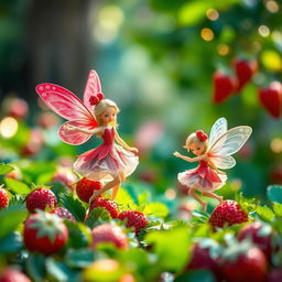 A whimsical and enchanting book cover featuring strawberry faes