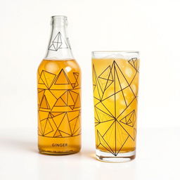 A refreshing glass of ginger beer, styled with geometric patterns and shapes