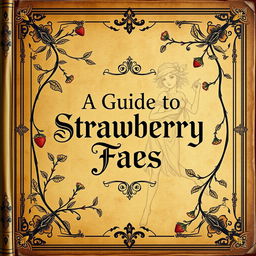 A vintage, historic-style book cover for "A Guide to Strawberry Faes", featuring elegant vines intertwining around the title