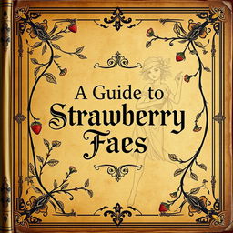 A vintage, historic-style book cover for "A Guide to Strawberry Faes", featuring elegant vines intertwining around the title