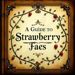 A vintage, historic-style book cover for "A Guide to Strawberry Faes", featuring elegant vines intertwining around the title