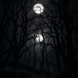 A gothic forest illuminated by the light of a bright, full moon