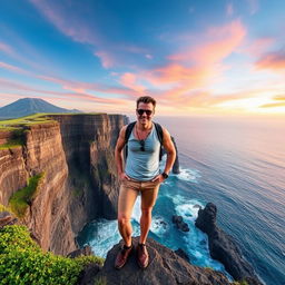 Jay Slayer, reimagined as "Jay Slayter", standing on a majestic cliff in Tenerife, Spain, titled "Lost in Tenerife"