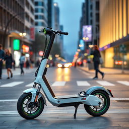 A sleek and modern Ola electric scooter parked in an urban environment, showcasing its stylish design and vibrant colors against the backdrop of a bustling city street