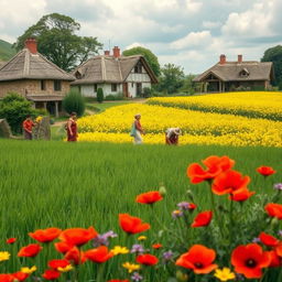 A beautiful village scene portraying the simple life of villagers