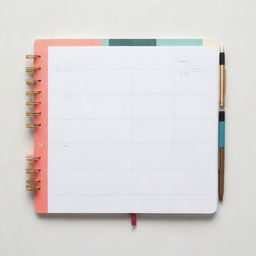 A meticulously organized planner with clear sections for dates, notes, and personal goals. It features a sleek, minimalist design with pops of color for visual interest.