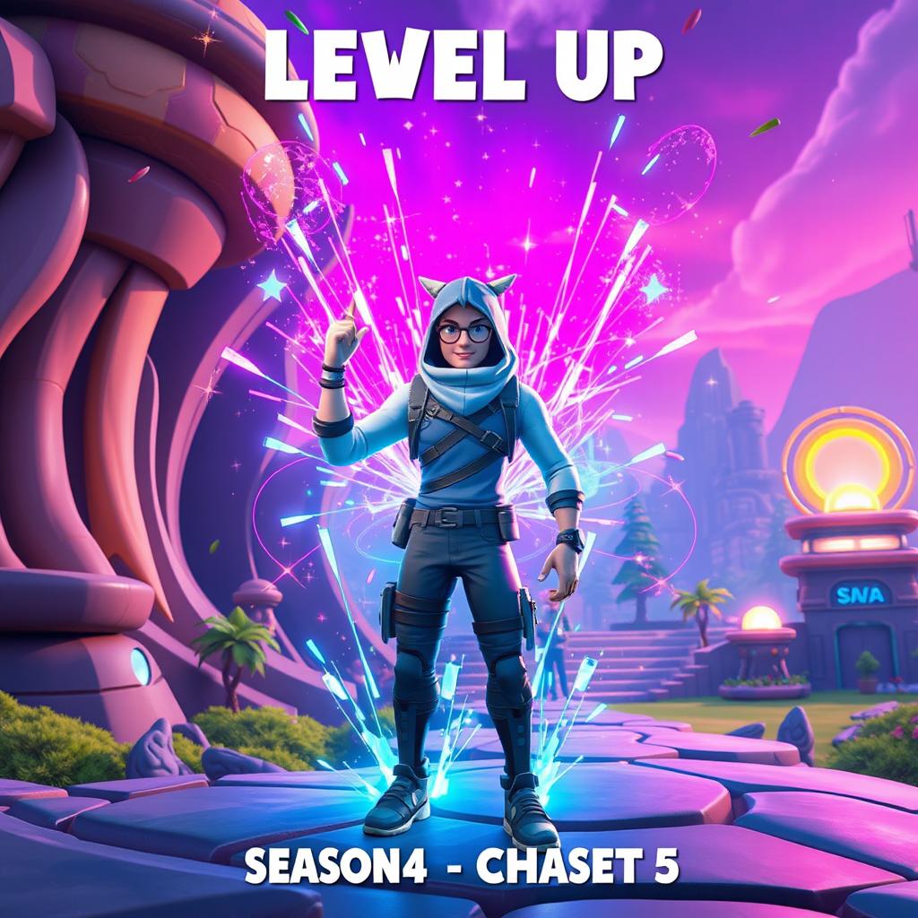 An exhilarating scene depicting a character leveling up in Fortnite during Season 4, Chapter 5