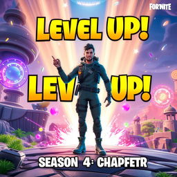 An exhilarating scene depicting a character leveling up in Fortnite during Season 4, Chapter 5