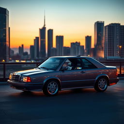 Mercedes-Benz W201 190E model from 1990, reimagined as a sporty coupé version