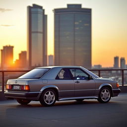 Mercedes-Benz W201 190E model from 1990, reimagined as a sporty coupé version