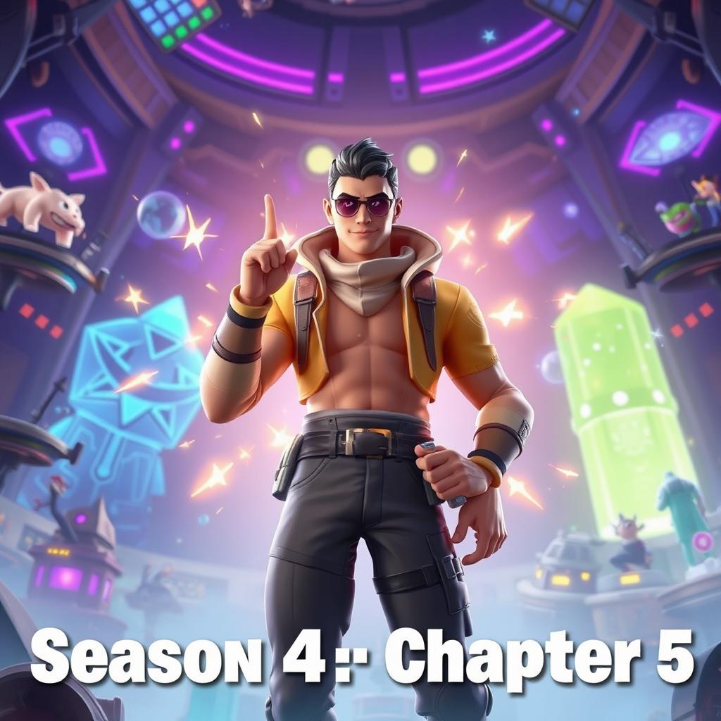 A thrilling scene depicting a Fortnite character leveling up in Season 4, Chapter 5