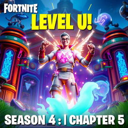 A thrilling scene depicting a Fortnite character leveling up in Season 4, Chapter 5