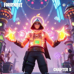 A thrilling scene depicting a Fortnite character leveling up in Season 4, Chapter 5