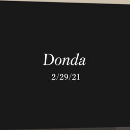 A minimalist black screen with the word 'Donda' written in elegant white serif font