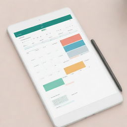 Mock up of an intuitive planner application with a neatly organized dashboard, displaying the calendar, tasks, reminders and goals. Elements of minimalist design with a balance of appealing color palette should be emphasized.