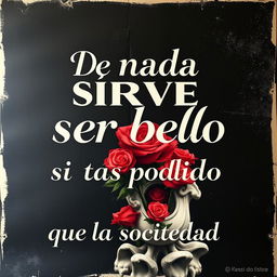 A captivating poster featuring the phrase "De nada sirve ser bello si estás podrido que la sociedad"