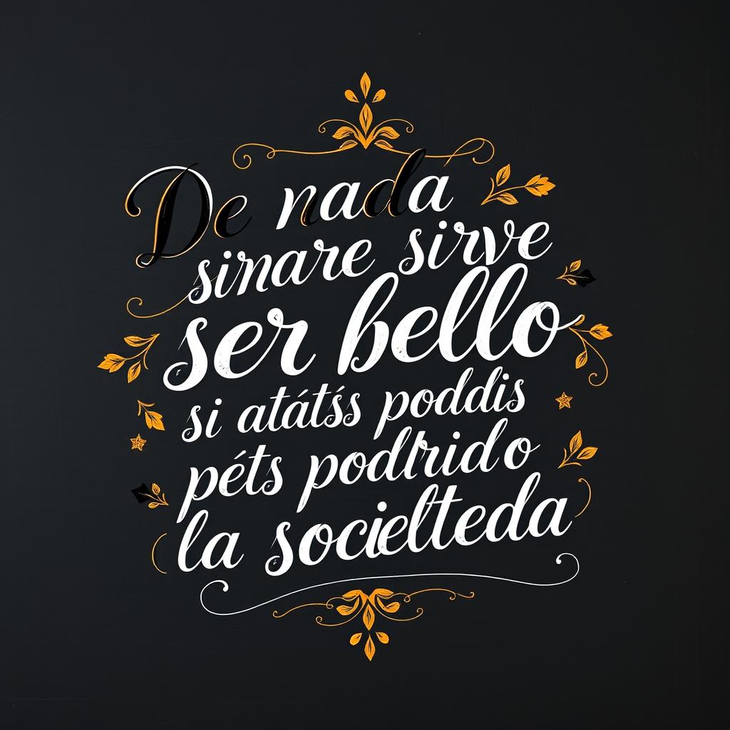 a compelling poster featuring the phrase 'De nada sirve ser bello si estás podrido que la sociedad', presented in a hand lettering style