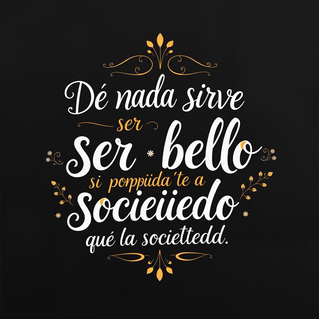 a compelling poster featuring the phrase 'De nada sirve ser bello si estás podrido que la sociedad', presented in a hand lettering style