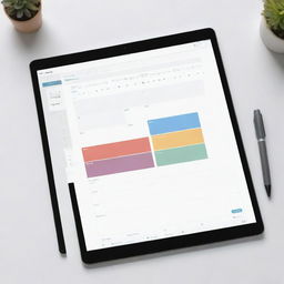 Mock up of an intuitive planner application with a neatly organized dashboard, displaying the calendar, tasks, reminders and goals. Elements of minimalist design with a balance of appealing color palette should be emphasized.