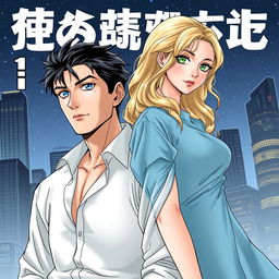 Create a manga cover featuring two main characters