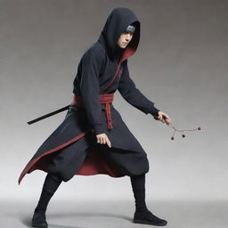 A striking image of Akatsuki, a young man from Naruto, skillfully manipulating an older character like a puppet with invisible strings