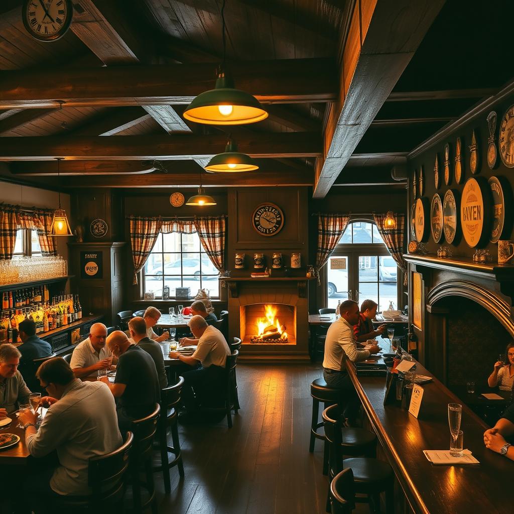 A cozy and inviting interior of a traditional pub