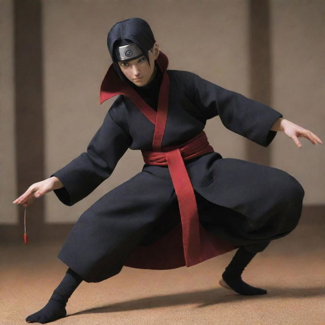 A striking image of Akatsuki, a young man from Naruto, skillfully manipulating an older character like a puppet with invisible strings