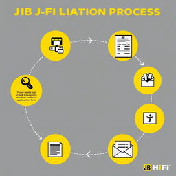 Create a detailed diagram showcasing the JB Hi-Fi job application process in Australia, including steps for submitting an application through their online form