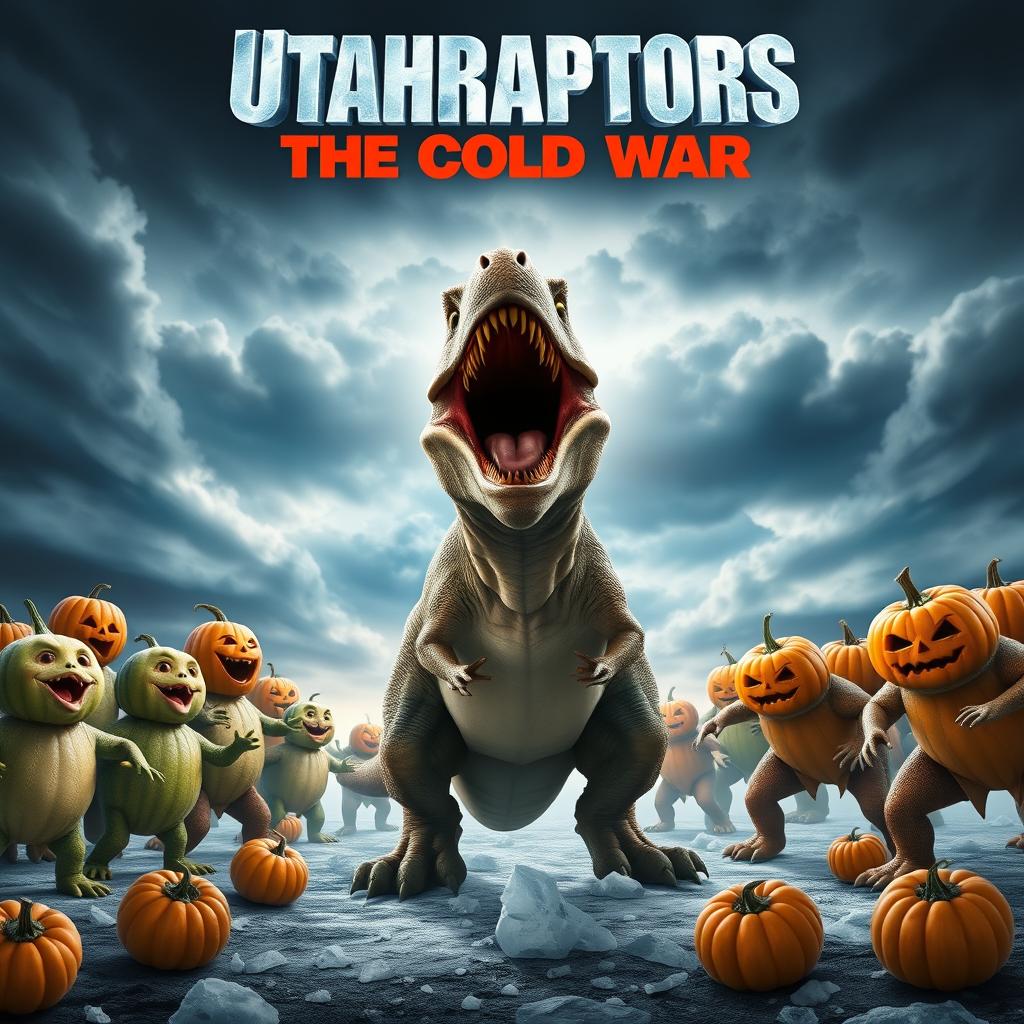 A dynamic movie poster titled "Utahraptors: The Cold War" featuring a compelling scene with unique characters