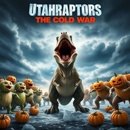 A dynamic movie poster titled "Utahraptors: The Cold War" featuring a compelling scene with unique characters