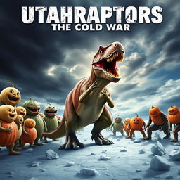 A dynamic movie poster titled "Utahraptors: The Cold War" featuring a compelling scene with unique characters